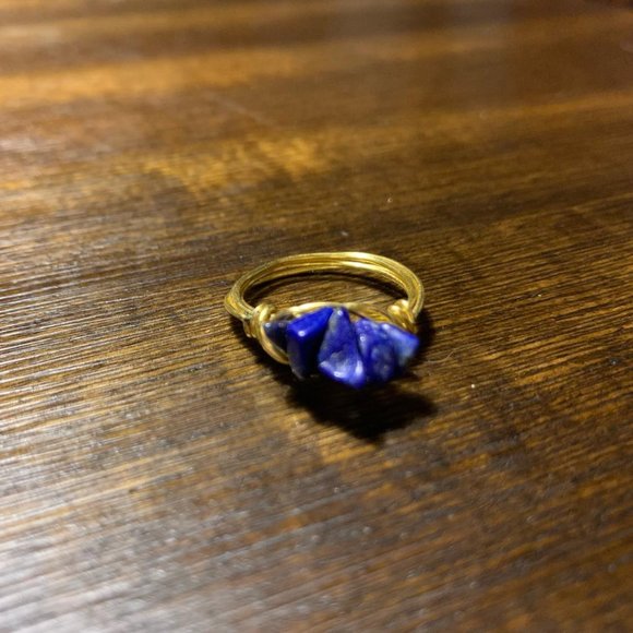 Gold Wire Wrapped Lapis Lazuli Ring - Picture 2 of 2